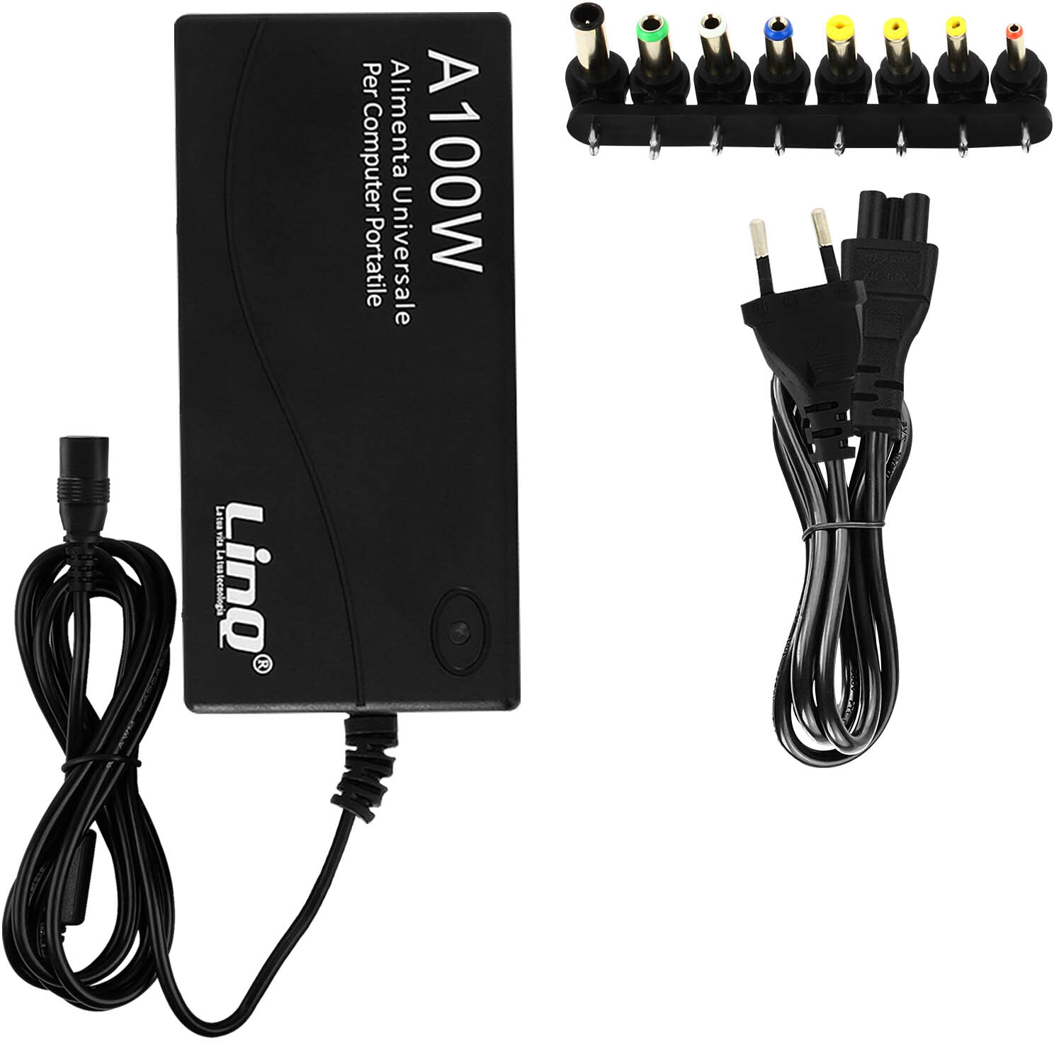 LinQ Cargador para portátil de 100W con puerto USB y 8