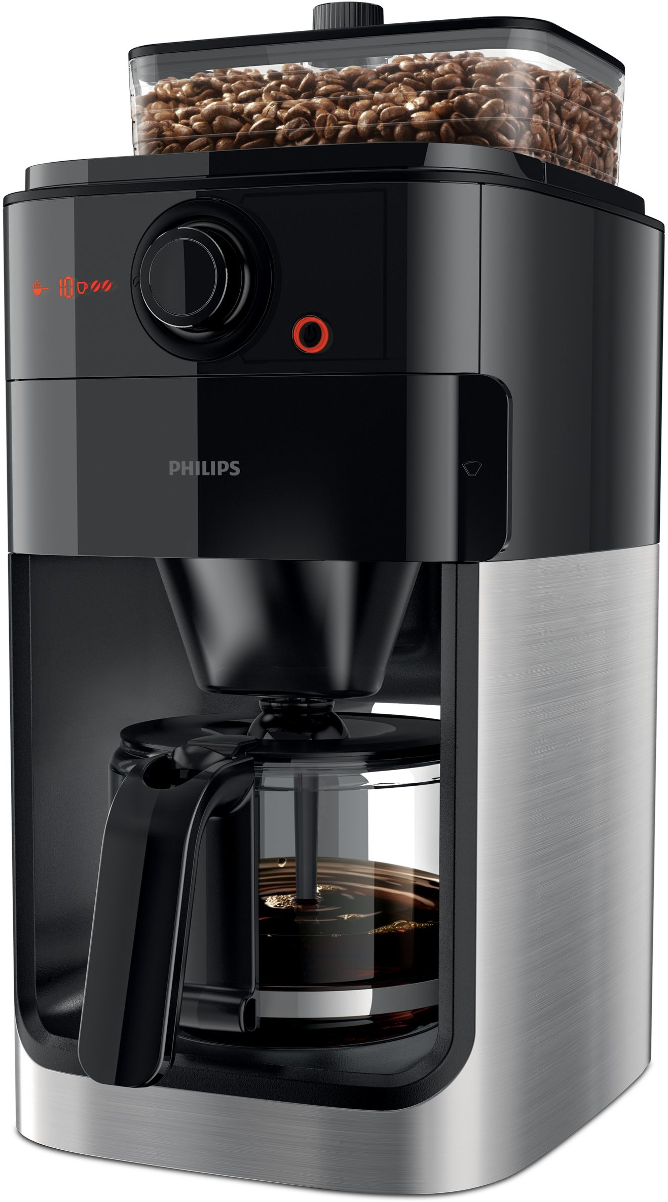 Cafetera De Goteo philips hd776700 con molinillo jarra cristal 1.2l hasta 12 tazas negrometal grind brew filtro