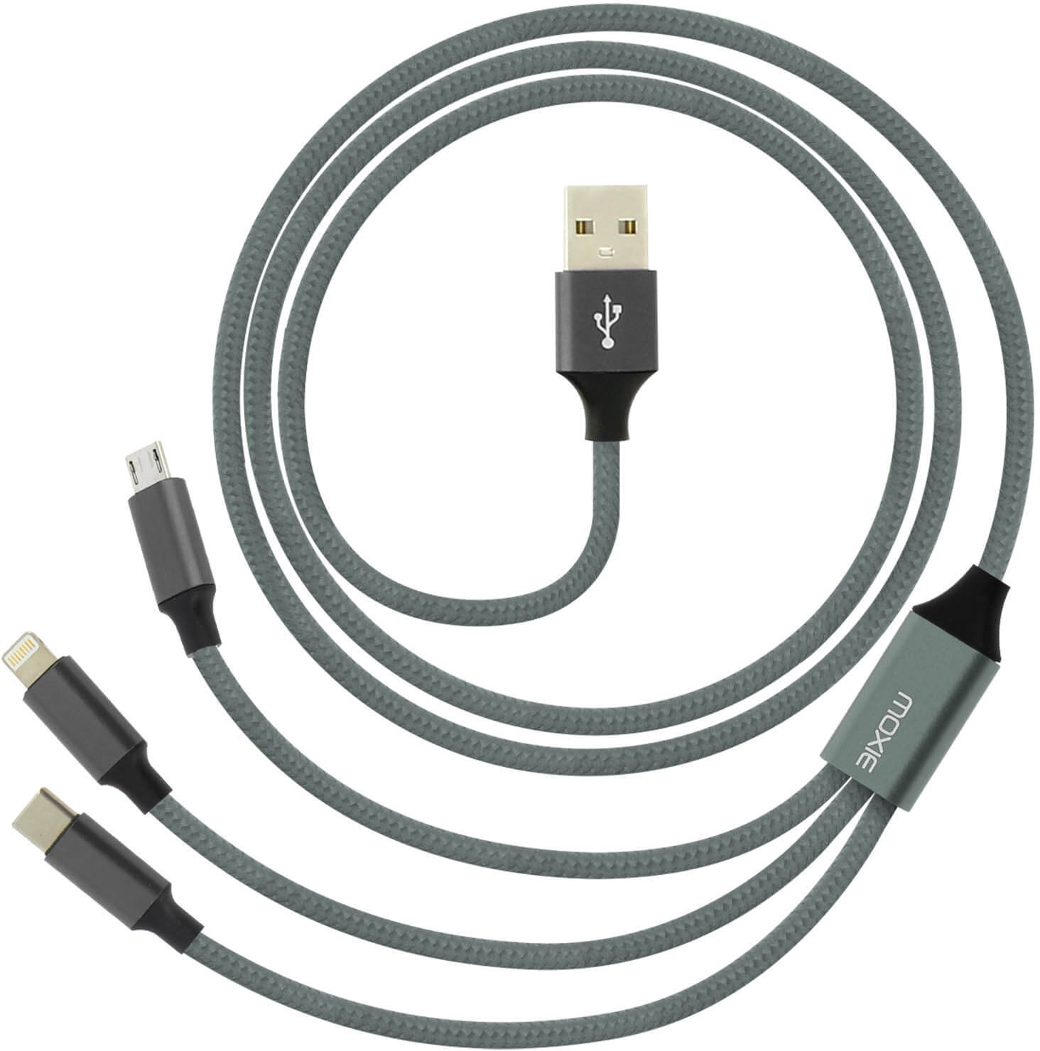 Moxie Cable multipuerto Gris de 3 en 1: Lightning, USB t