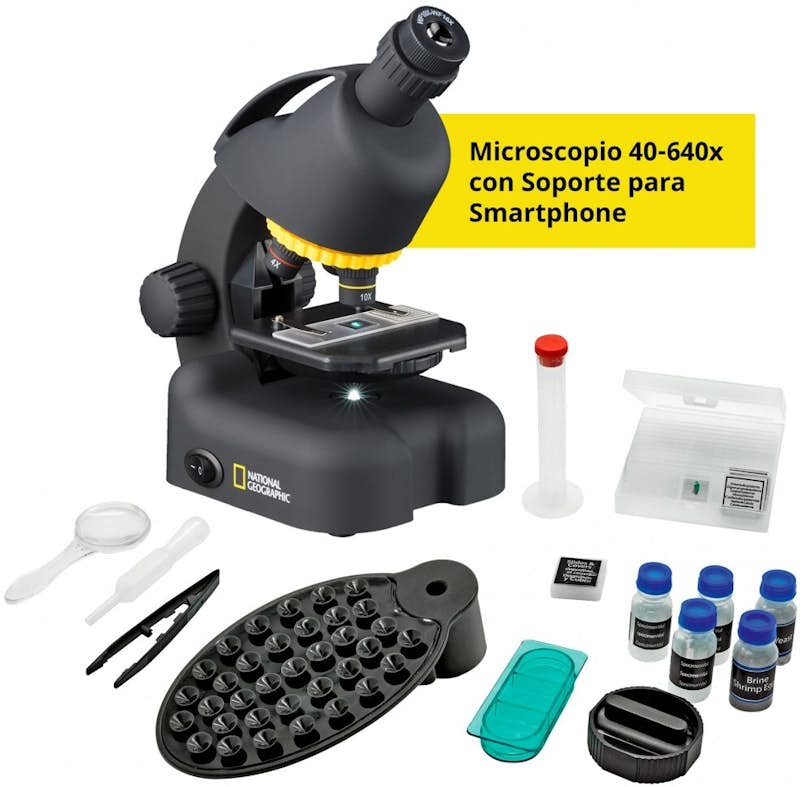 Microscopio para niños 40-640x con soporte para Smartphone y accesorios  NATIONAL GEOGRAPHIC - Microscopio - Los mejores precios