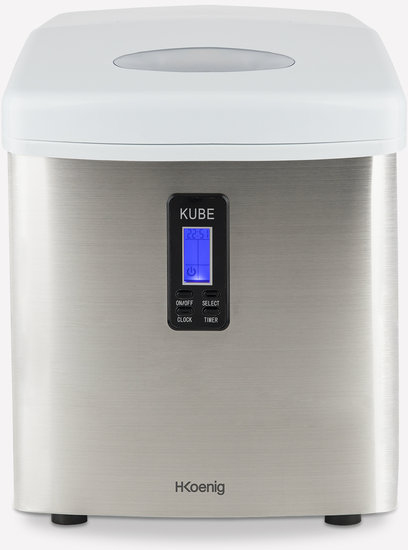 H.Koenig KB15 máquina de cubo de hielo 100 W Máquina para hacer cubitos de hielo portátil 15 kg/24h Acero inoxidable, Blanco