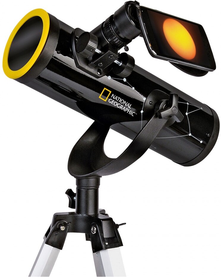 National Geographic Telescopio 76/350 con filtro solar y soporte para Smartphone