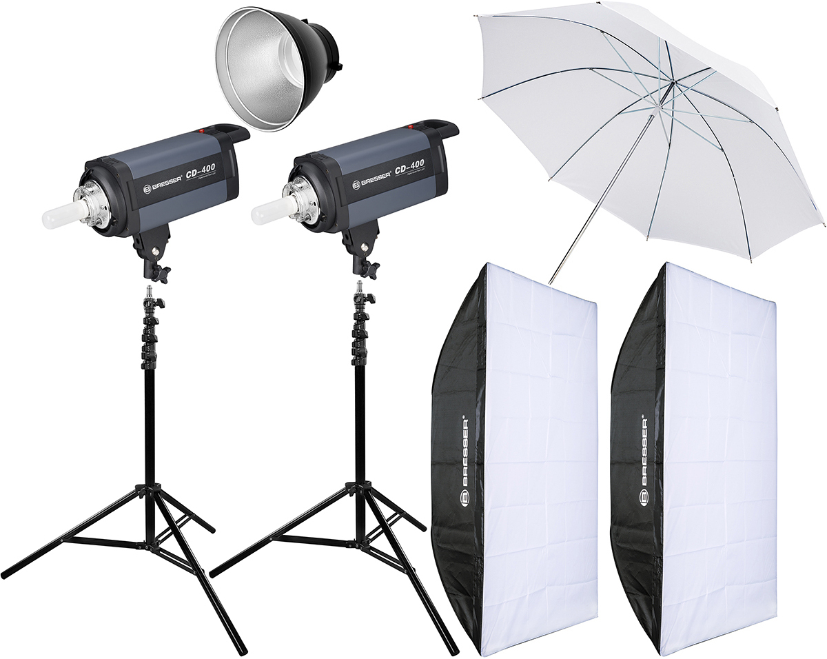 Bresser 2 flashes de estudio CD-400 + Conjunto N?4 Accesor